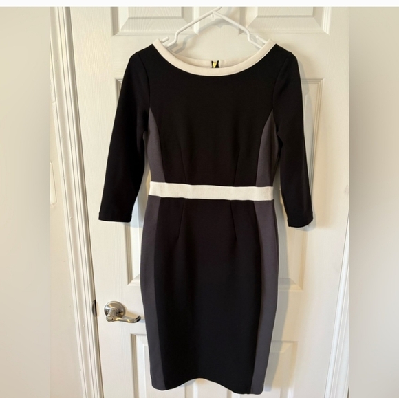 NWT Boden Leah Ottoman Colorblock Black Gray White 3/4 Sleeve Dress EUC - Picture 4 of 5